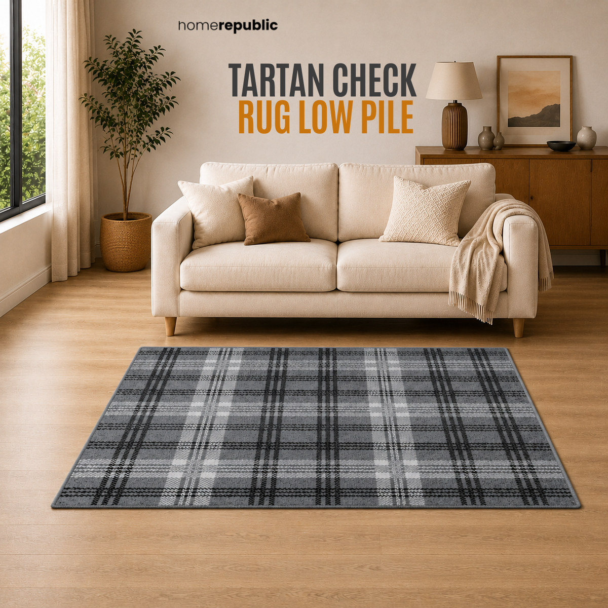 Home Republic Tartan Check Rug Low Pile