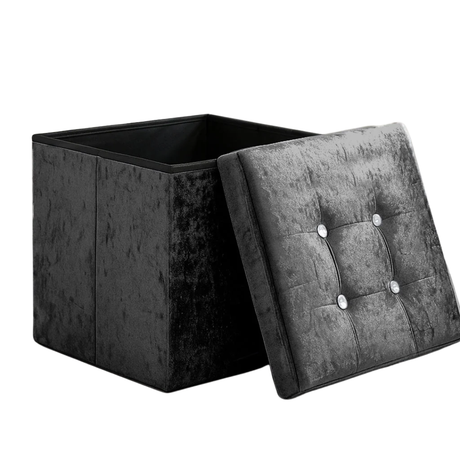 Home Republic Foldable Crushed Velvet Storage Ottoman
