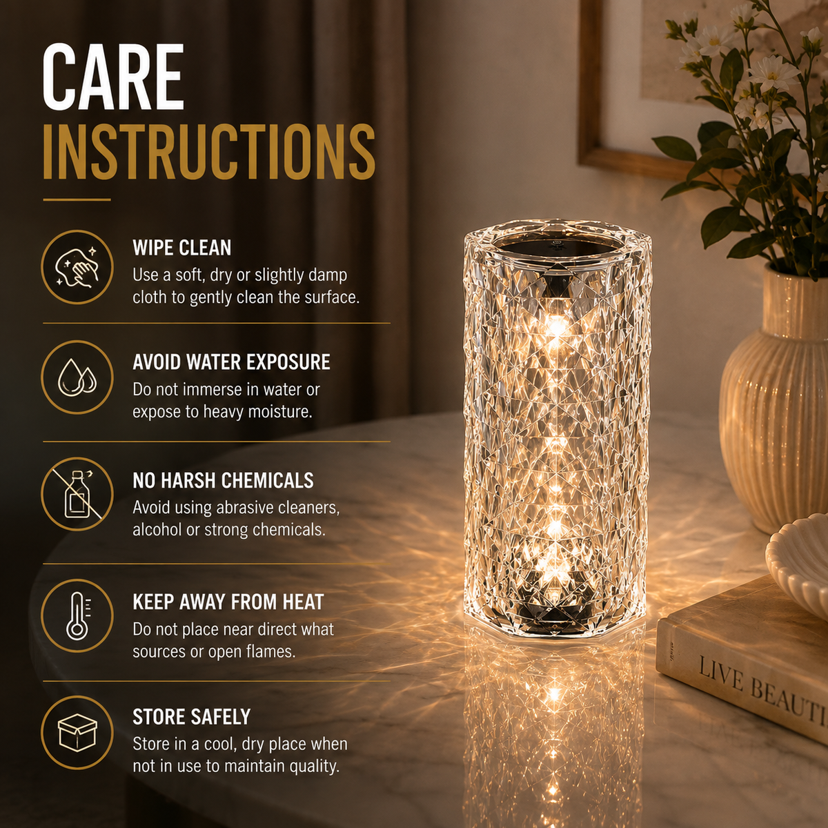 Home Republic Chargeable Crystal Effect Table Lamps