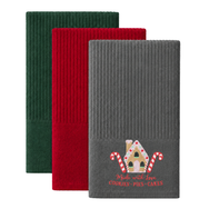 Velosso Ginegerbread House 3 Pack Cotton Christmas Embroidered Tea Towels