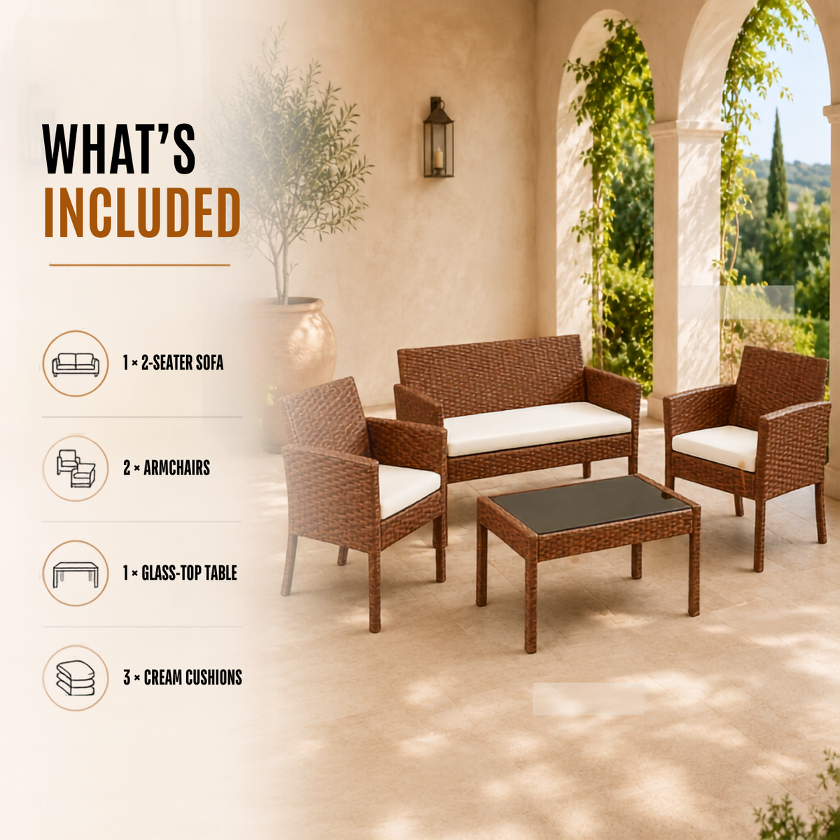 Home Republic Bali 4 Piece Garden Sofa And Table Set