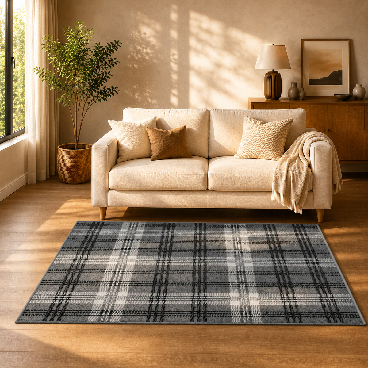 Home Republic Tartan Check Rug Low Pile
