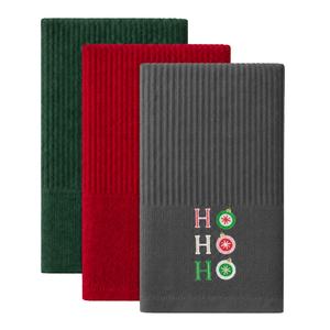 Velosso Xmas Ho Ho Ho 3 Pack Cotton Christmas Embroidered Tea Towels