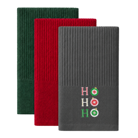 Velosso Xmas Ho Ho Ho 3 Pack Cotton Christmas Embroidered Tea Towels