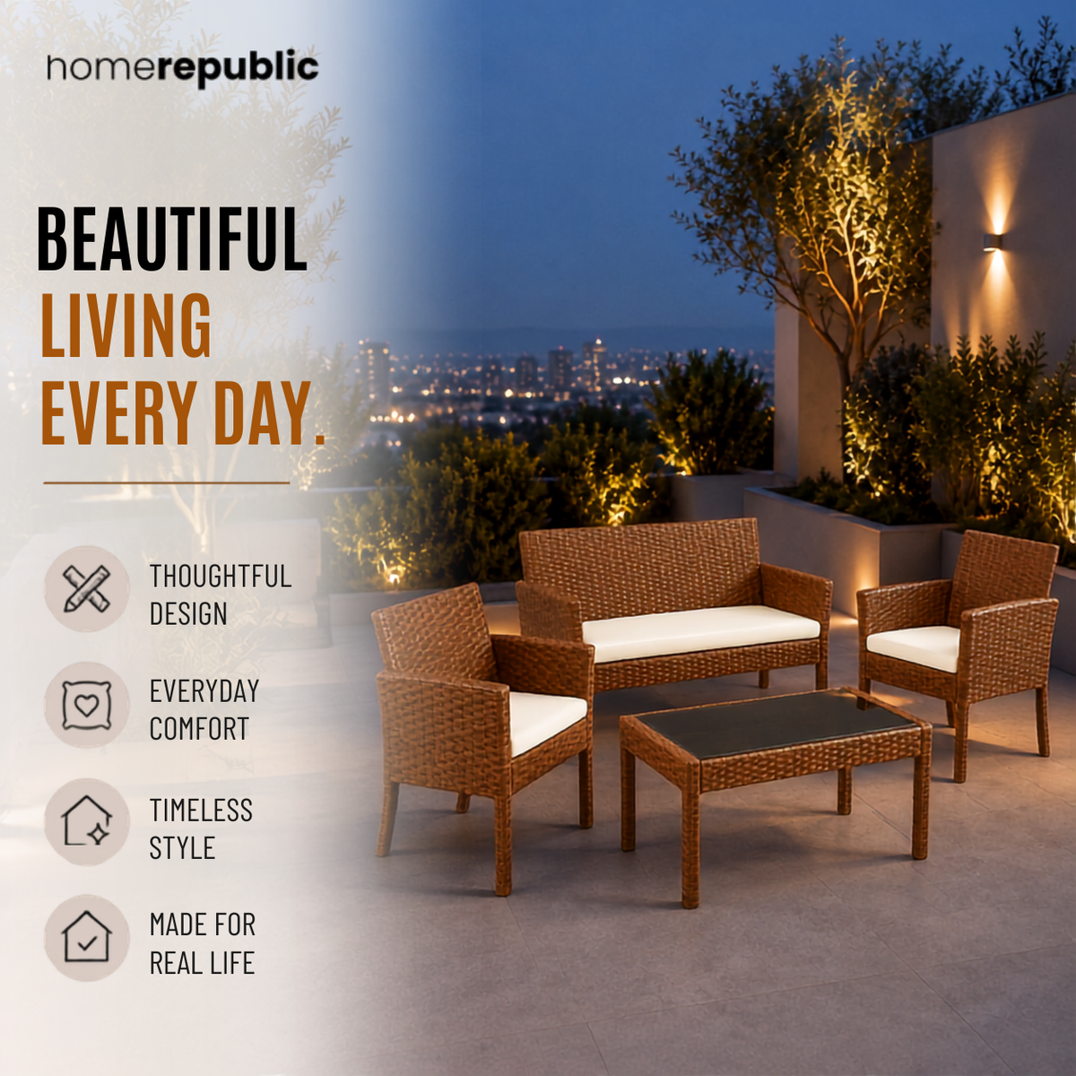 Home Republic Bali 4 Piece Garden Sofa And Table Set