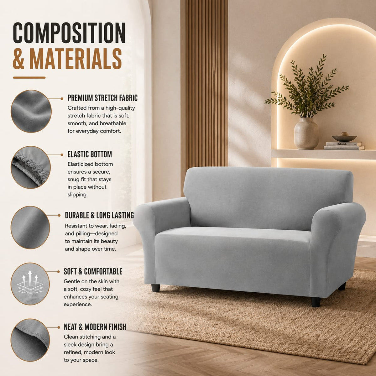 Home Republic Faux Mink Stretch Fitted Sofa Cover
