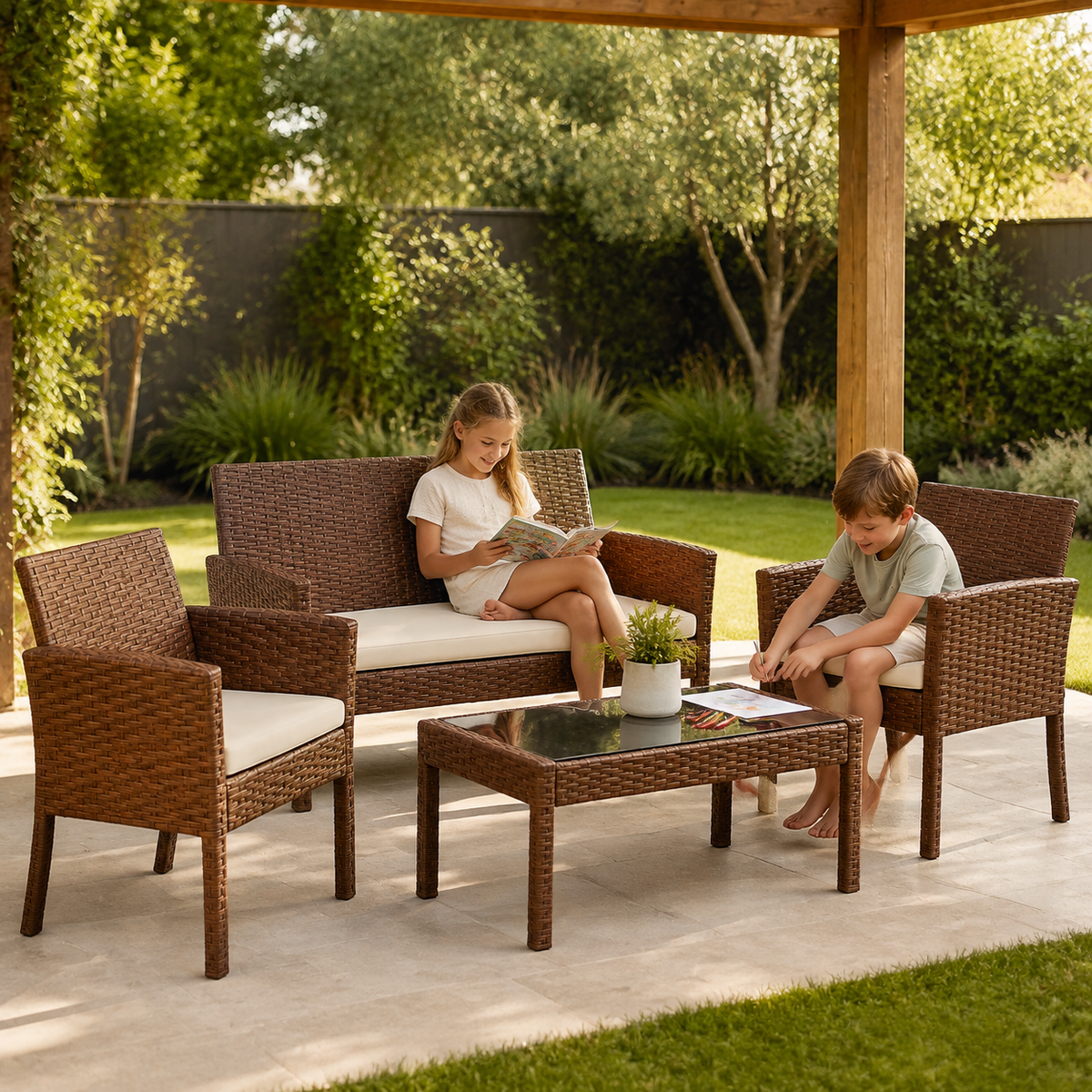 Home Republic Bali 4 Piece Garden Sofa And Table Set