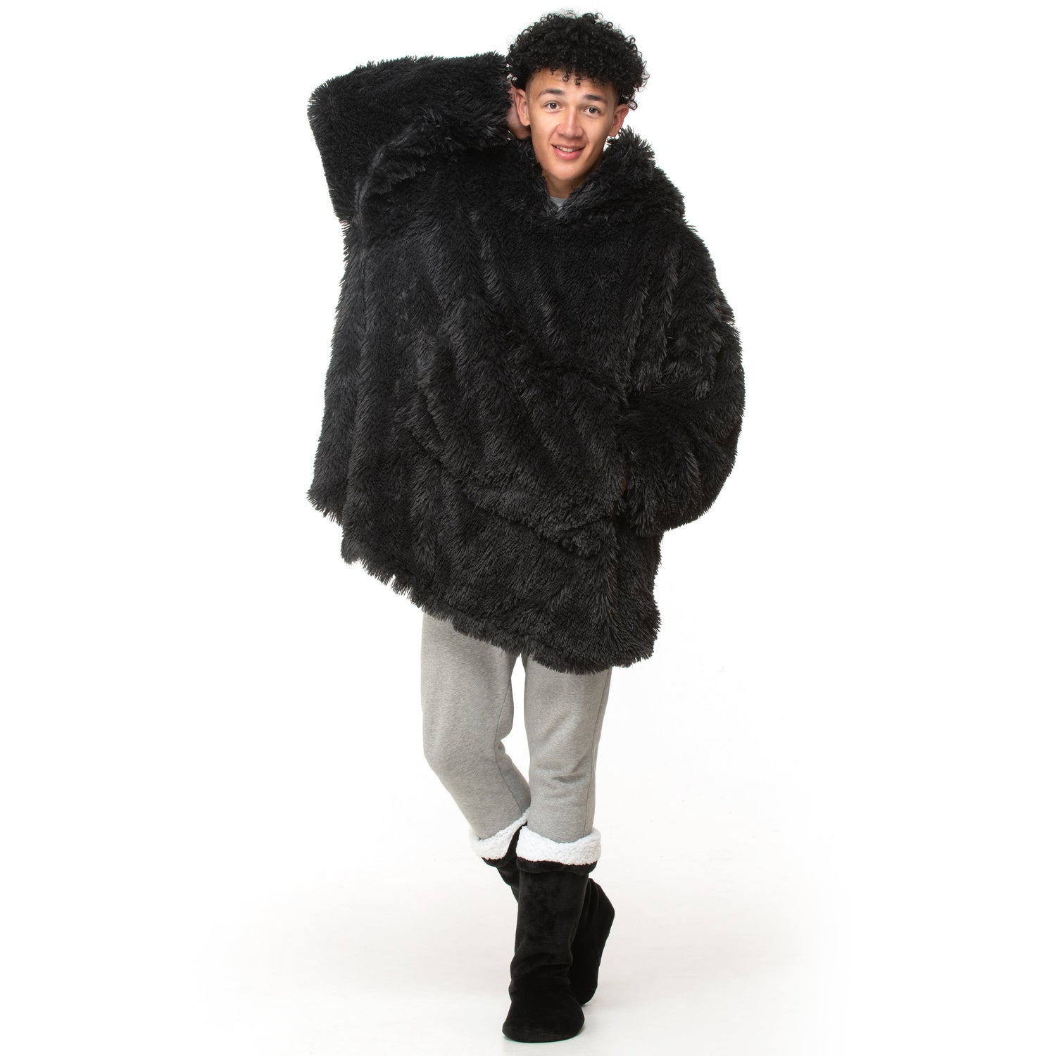 Velosso Shaggy Fur Sherpa Lined Oversized Hoodie Blanket