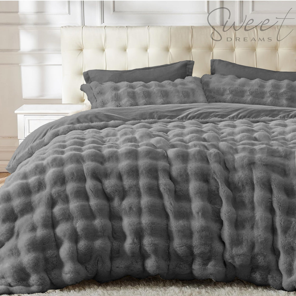 Sweet Dreams Bubble Faux Rabbit Fur Duvet Cover and Pillowcase Set