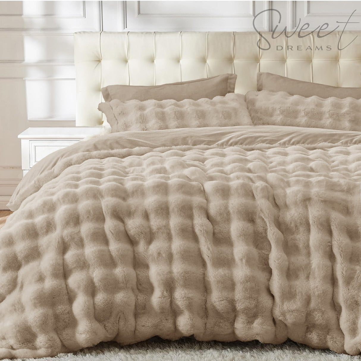 Sweet Dreams Bubble Faux Rabbit Fur Duvet Cover and Pillowcase Set