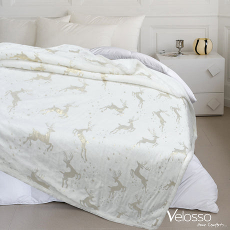 Velosso Reindeer Foil Printed Sherpa Reverse Throw Blanket
