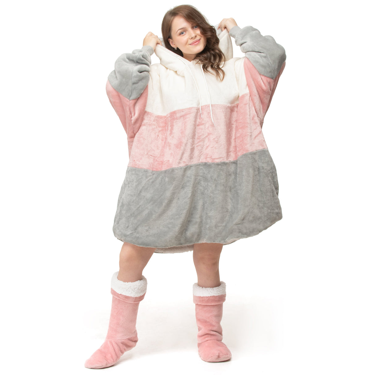 Velosso Tonal Stripes Sherepa Lined Oversized Hoodie Blanket