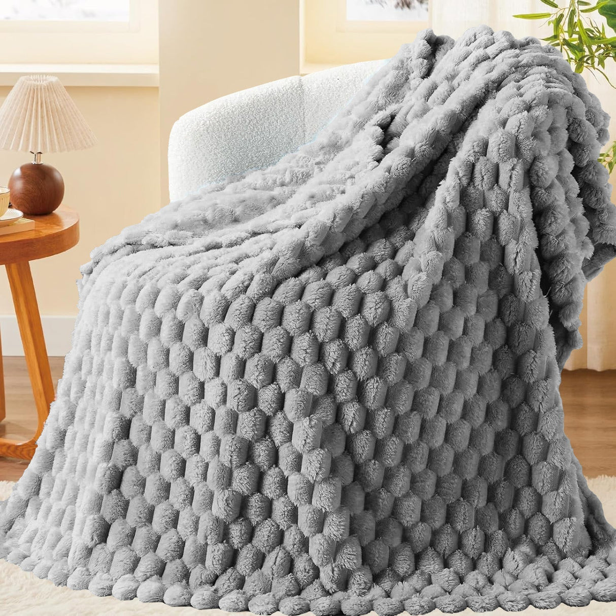 Velosso Chunky Popcorn Faux Rabbit Fur Blanket