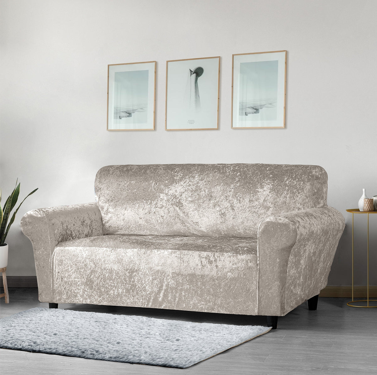 Home Republic Crushed Velvet Stretch Fitted Sofa Cover