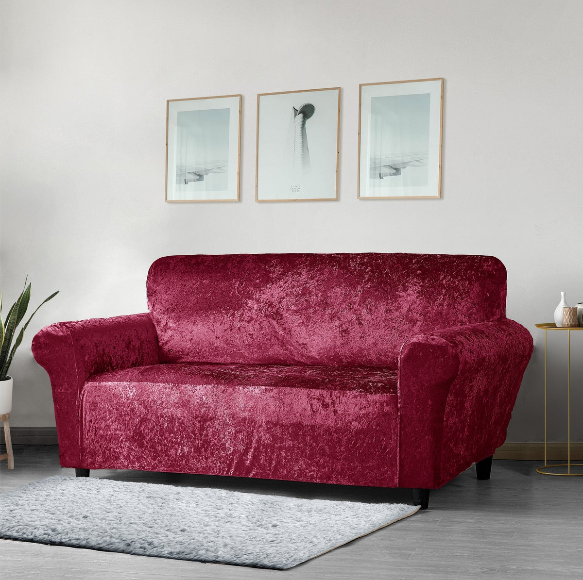 Home Republic Crushed Velvet Stretch Fitted Sofa Cover
