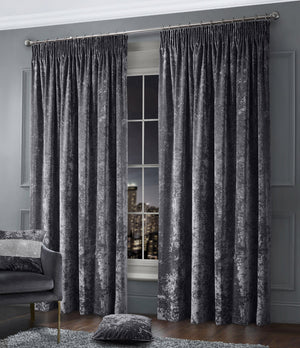 Intimates Plain Crushed Velvet Pencil Pleat Curtains