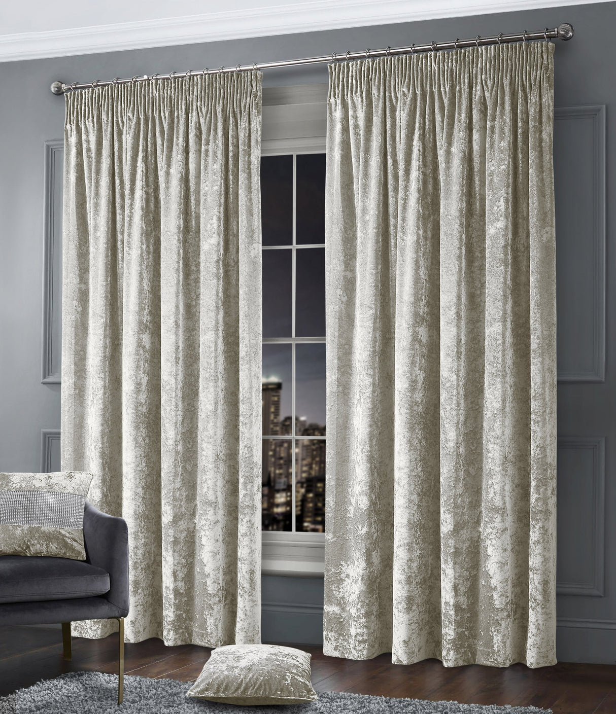 Intimates Plain Crushed Velvet Pencil Pleat Curtains