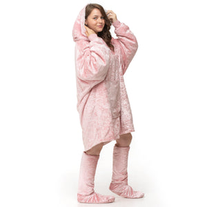 Velosso Crushed Velvet Sherpa Lined Oversized Hoodie Blanket