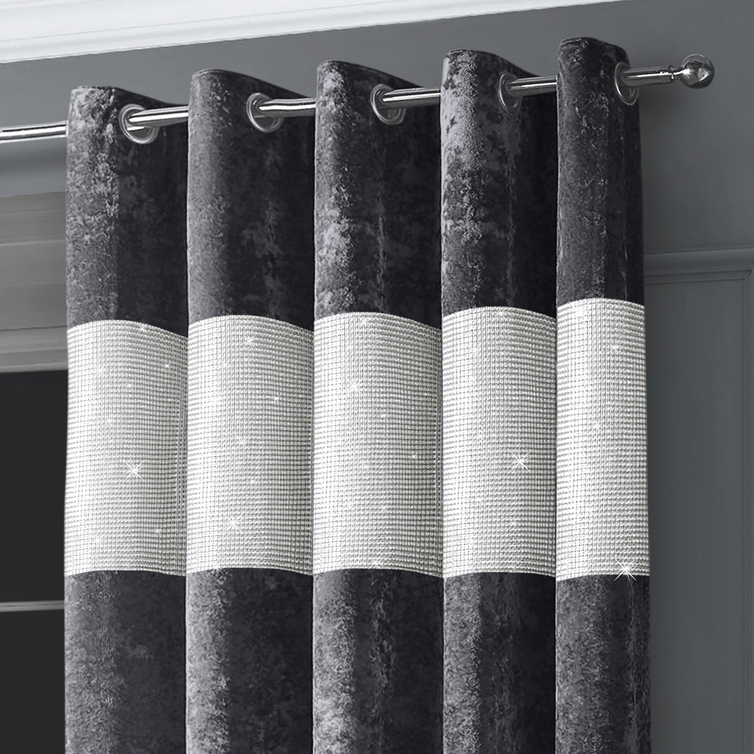 Intimates Crushed Velvet Diamante Ring Top Curtains