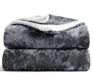Velosso Crushed Velvet Sherpa Reverse Throw Blanket