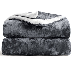 Velosso Crushed Velvet Sherpa Reverse Throw Blanket