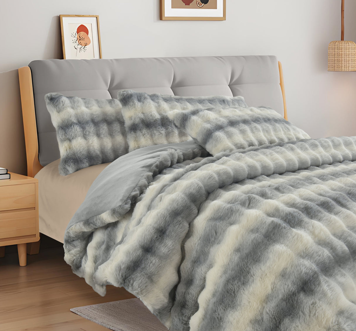 Sweet Dreams Faux Rabbit Fur Duvet Cover and Pillowcase Set