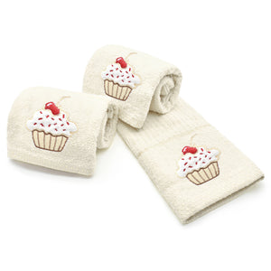 Velosso Cupcakes Embroidered Cotton Tea Towel