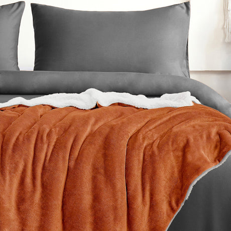 Velosso Plain Flannel Sherpa Reverse Throw Blanket
