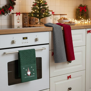 Velosso Xmas Gonks 3 Pack Cotton Christmas Embroidered Tea Towels