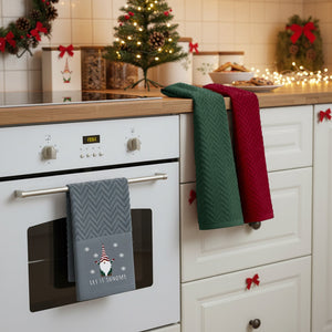 Velosso Xmas Gonks 3 Pack Cotton Christmas Embroidered Tea Towels