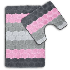 Velosso 2 Piece Hex Stripe Bath and Pedestal Mat Set