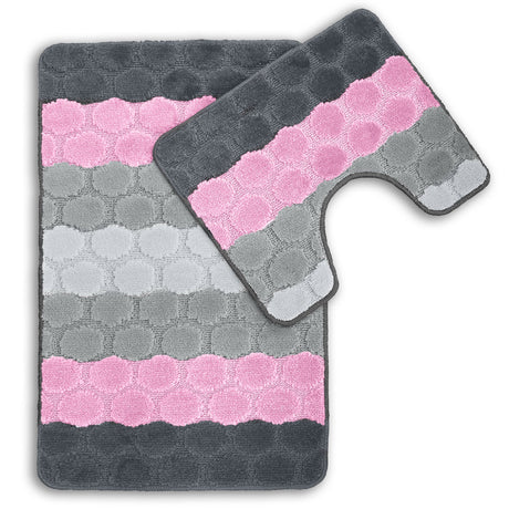 Velosso 2 Piece Hex Stripe Bath and Pedestal Mat Set