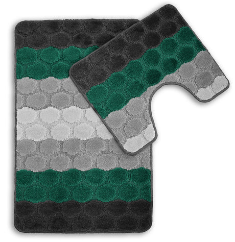 Velosso 2 Piece Hex Stripe Bath and Pedestal Mat Set