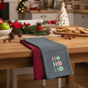 Velosso Xmas Ho Ho Ho 3 Pack Cotton Christmas Embroidered Tea Towels