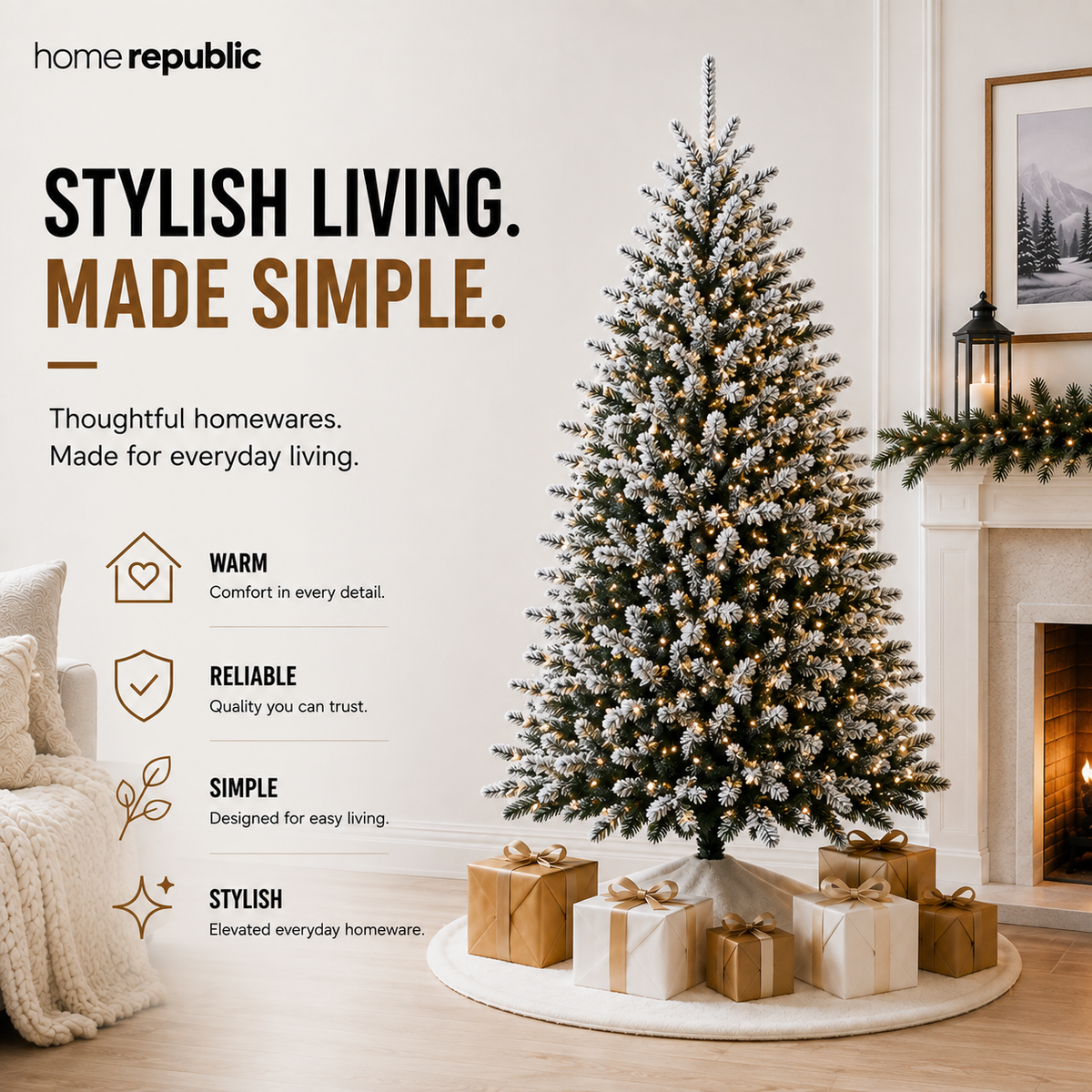 Home Republic Snow Frosted Christmas Tree With Led Lights