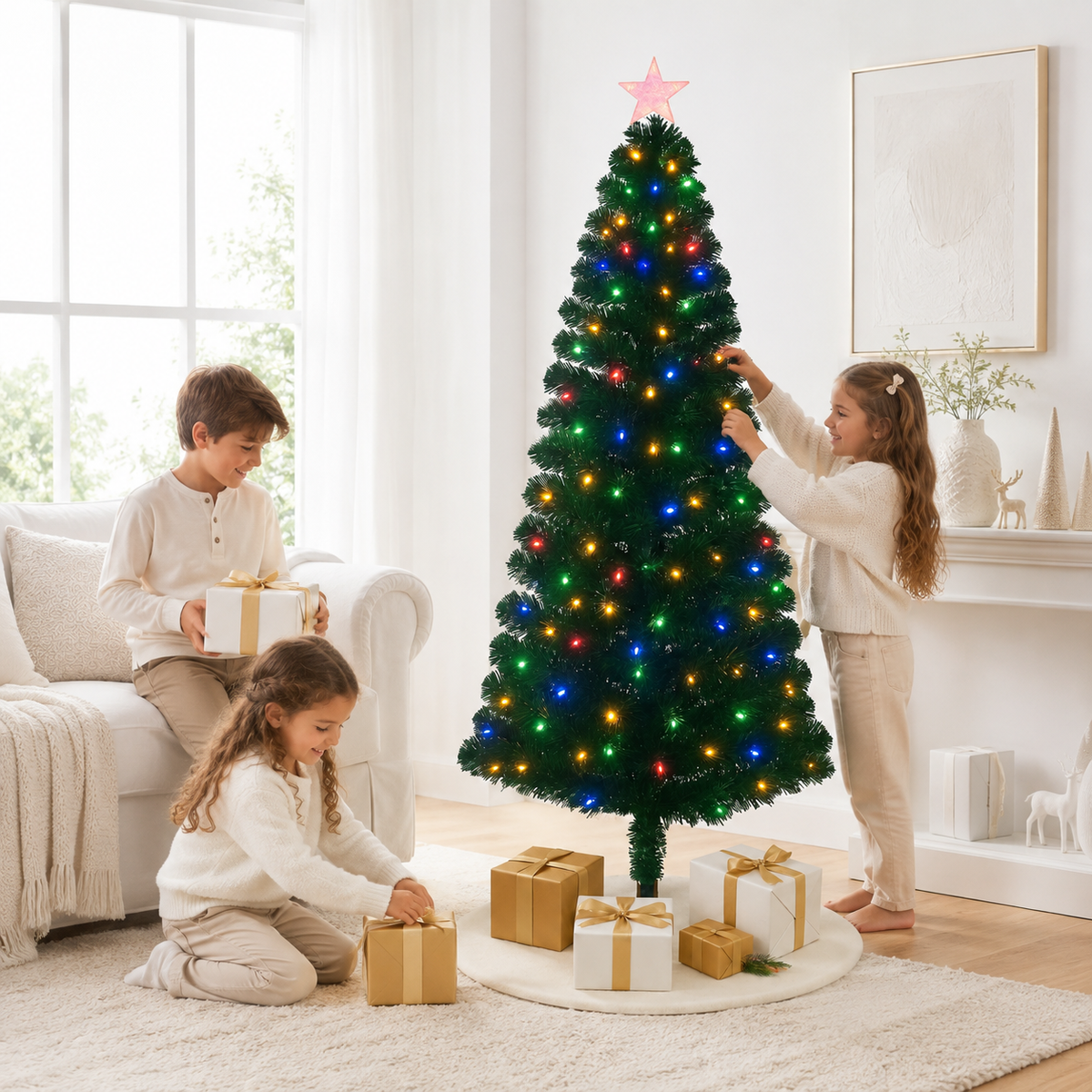 Home Republic Christmas Tree With Multi Colour Fibre Optic Lights