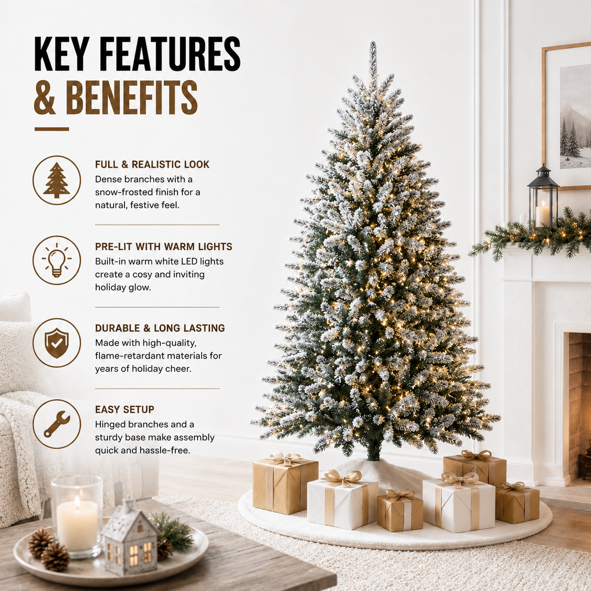 Home Republic Snow Frosted Christmas Tree With Led Lights