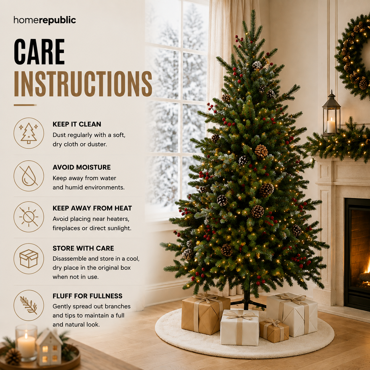 Home Republic Decorated Christmas Tree With Acorns And Berries