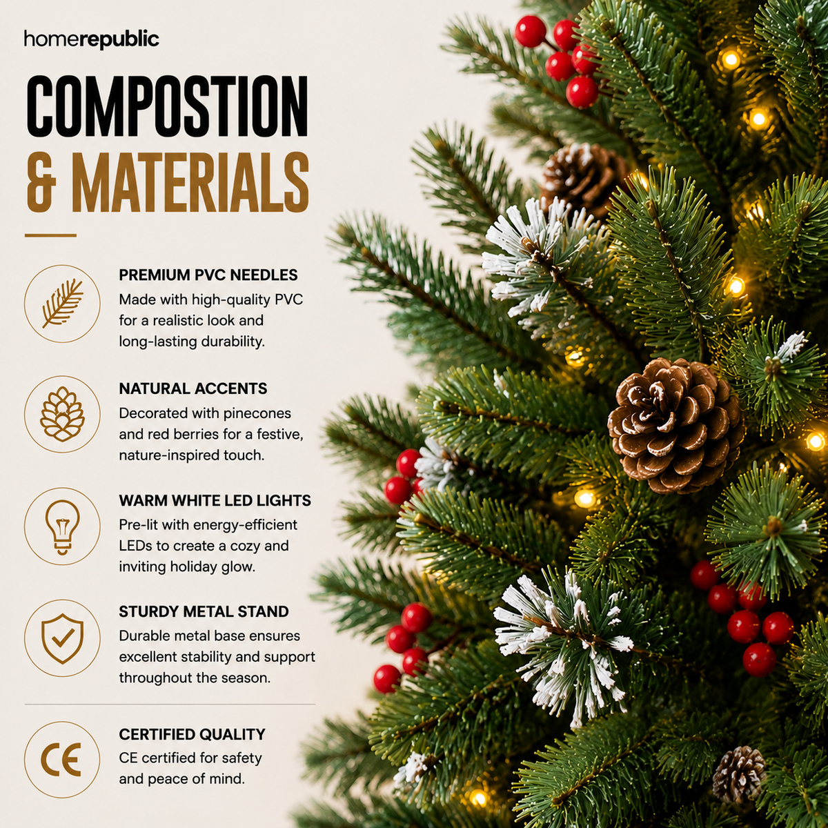 Home Republic Decorated Christmas Tree With Acorns And Berries