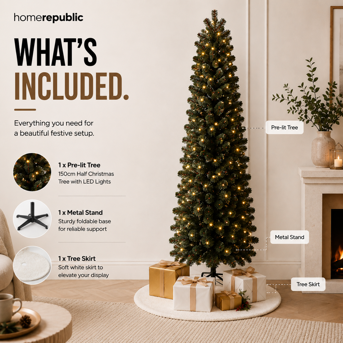 Home Republic Half Christmas Tree With Led Lights