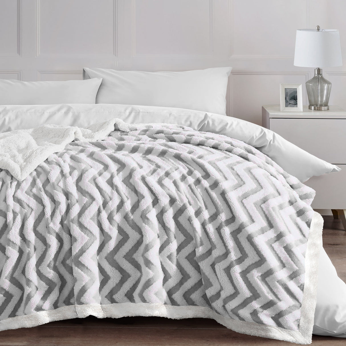 Velosso Chevron Sherpa Tufted Throw Blanket