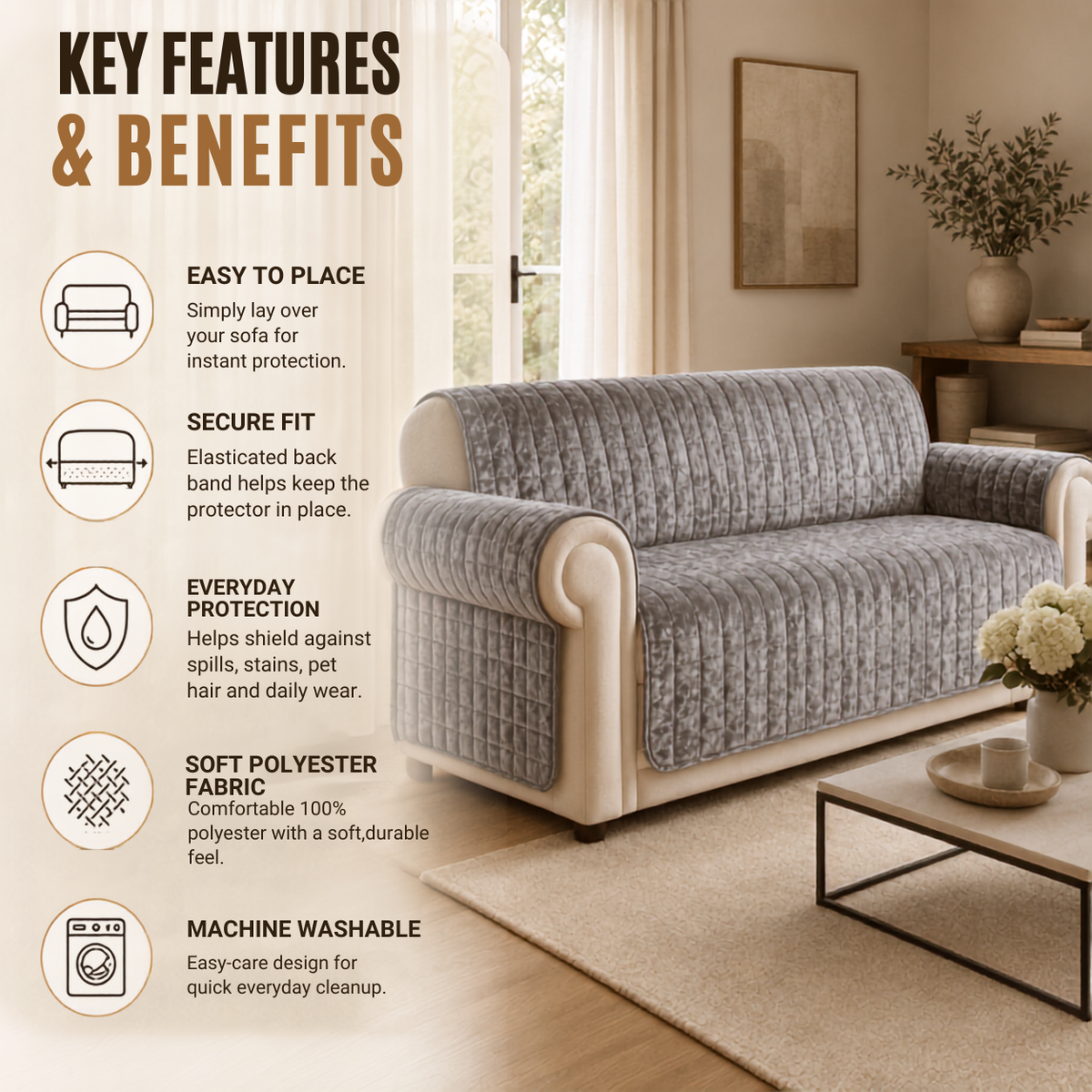 Home Republic Crushed Velvet Sofa Protector