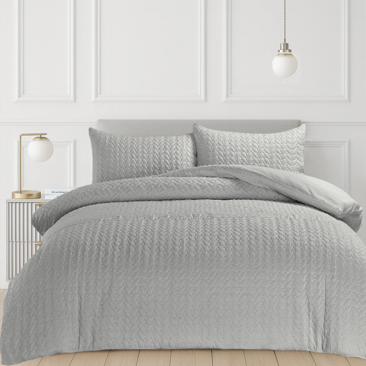Velosso Kinsley Embossed Pattern Duvet Cover and Pillowcase Set