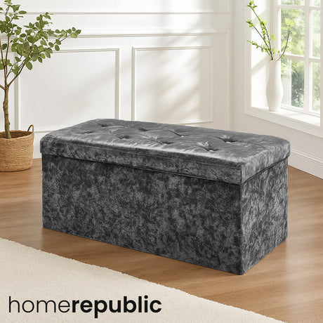 Home Republic Foldable Crushed Velvet Storage Ottoman