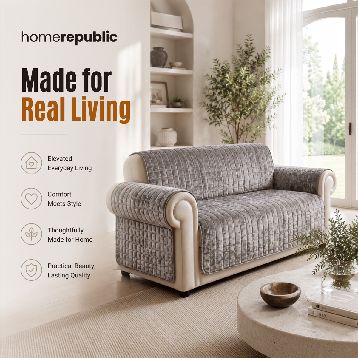 Home Republic Crushed Velvet Sofa Protector