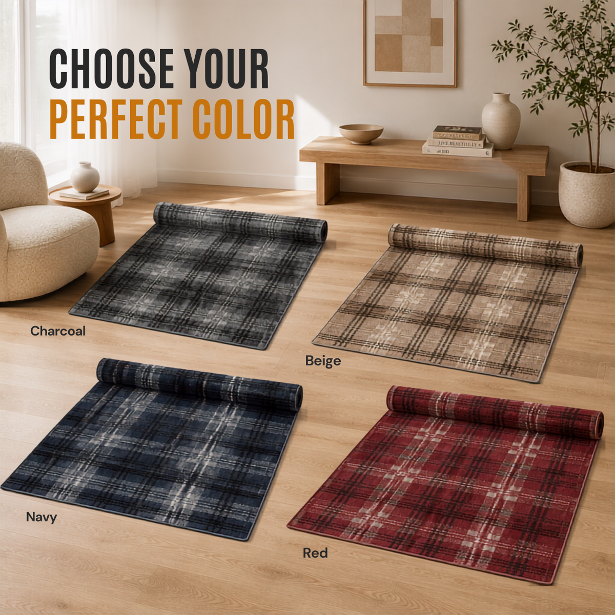 Home Republic Tartan Check Rug Low Pile