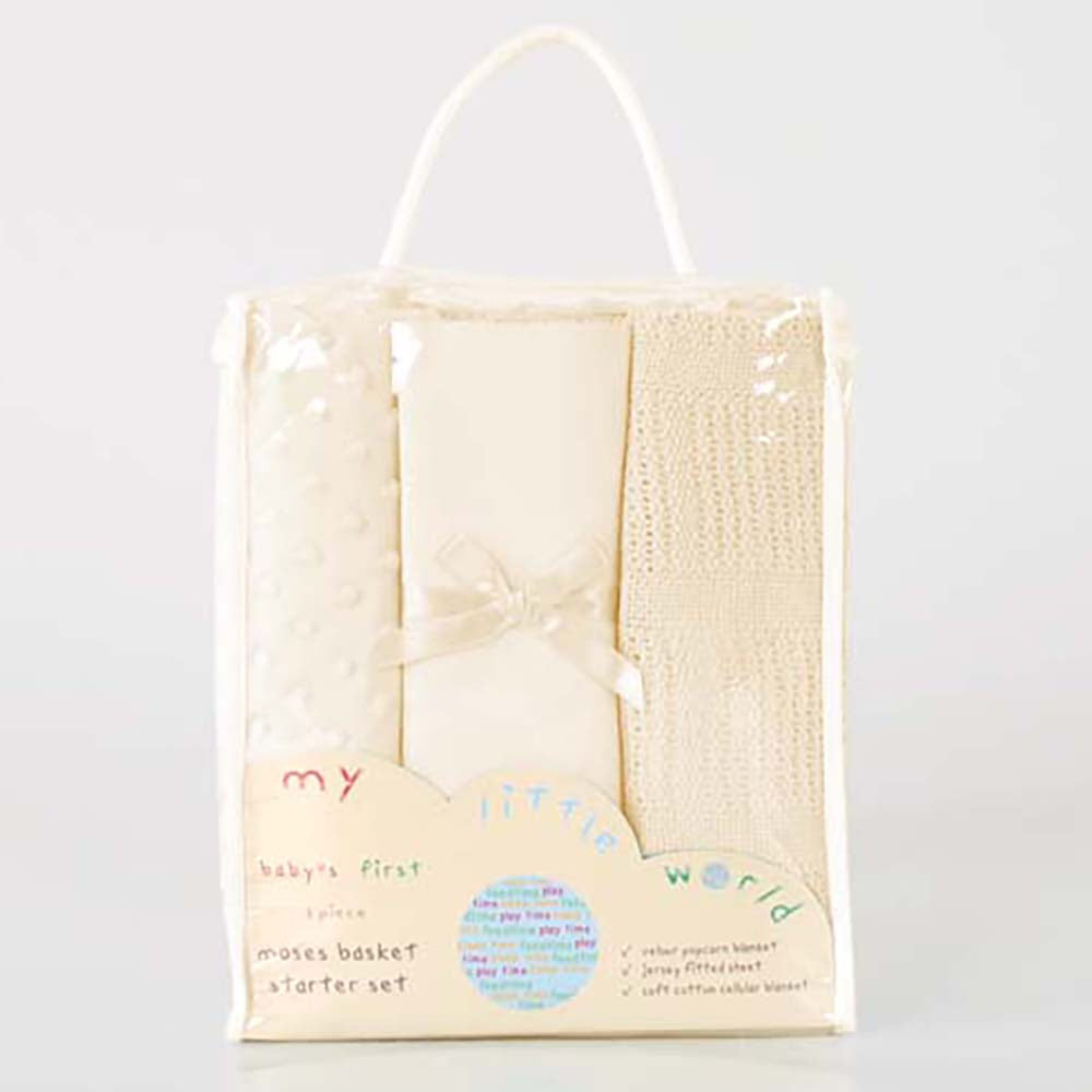 My Little World Moses Basket 2 Sheets and 1 Blanket 3pc Starter Set