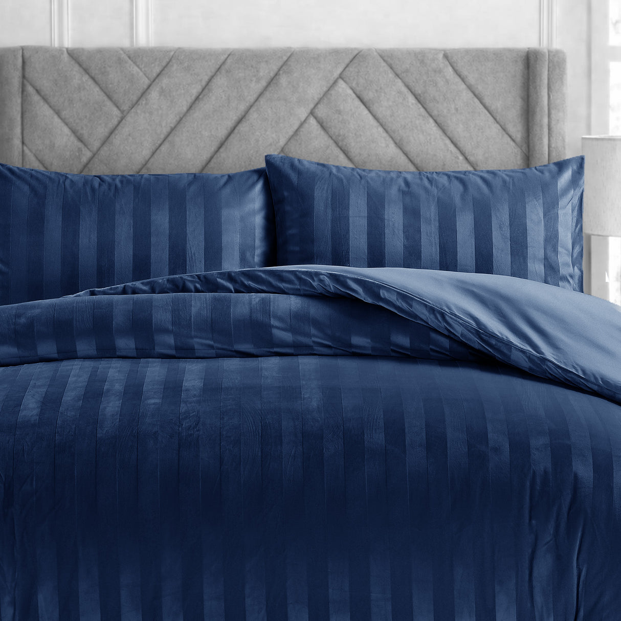 Velosso Oslo Luxury Velvet Stripe Duvet Cover and Pillowcase Set