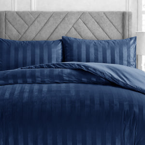 Velosso Oslo Luxury Velvet Stripe Duvet Cover and Pillowcase Set