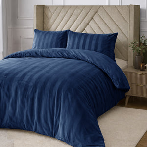 Velosso Oslo Luxury Velvet Stripe Duvet Cover and Pillowcase Set